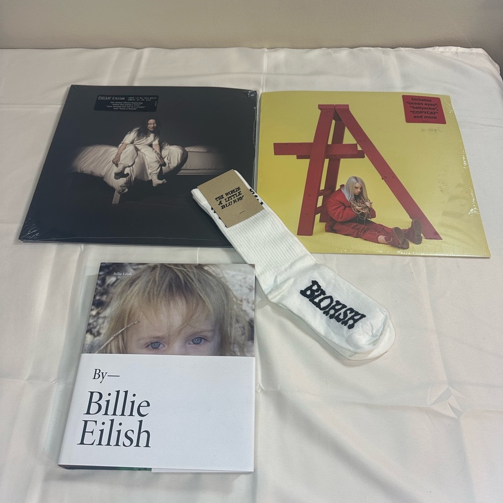 Billie Eilish brand new bundle with 2 records, a book & a pair of socks